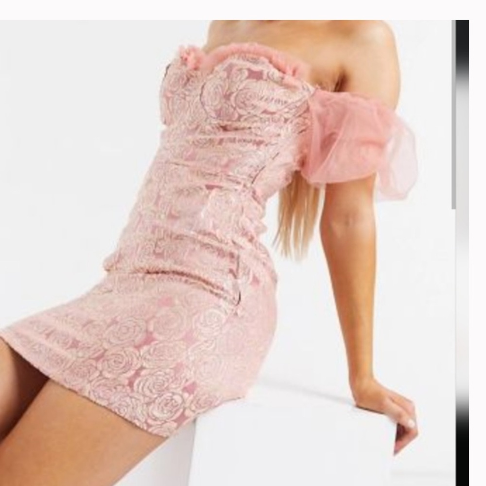 Naanaa rose print jacquard dress in pink- Beautiful and Feminine Asos mini dress